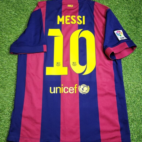 Messi Barcelona 2014 2015 TREBLE SEASON Soccer Jersey Shirt L SKU# 610594-422 - Picture 1 of 9